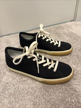 Rothy’s Black Low-Top Canvas Sneakers with Cream Laces